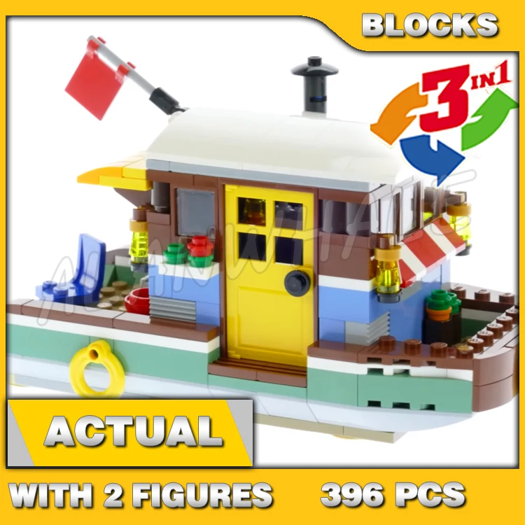 

396pcs Creator 3in1 Riverside Houseboat Fishing Village Seaplane Fisherman 3142 Building Block toy Compatible with Model