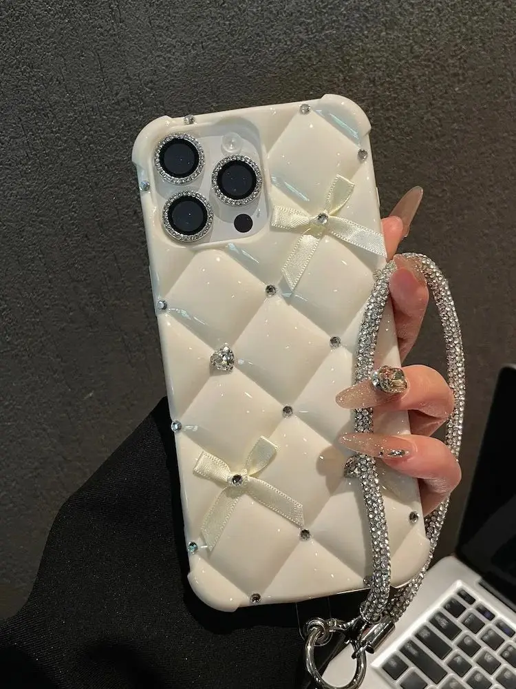 

for iPhone 16 Pro Max Case Luxury Glitter C Designer Diamond Glitter Strap Chain Phone Cover for iPhone 14 15 13 16e 12 Pro 11