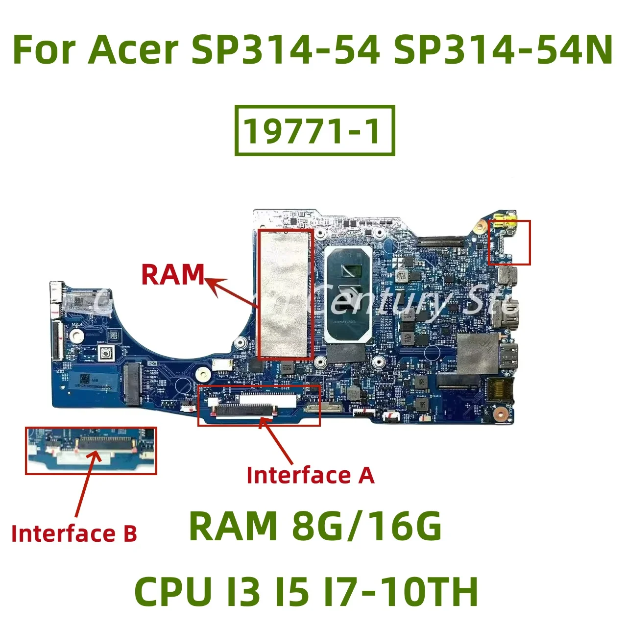 

19771-1 motherboard suitable for Acer SP314-54 SP314-54N laptop with CPU I3 I5 I7-10TH RAM: 8G/16G 100% tested and shipped