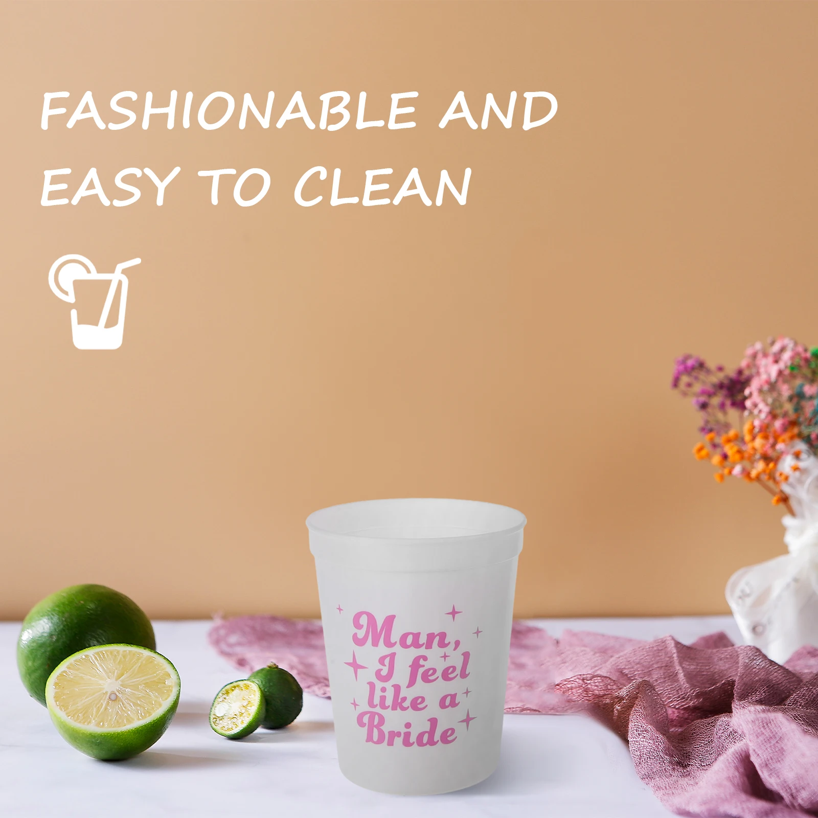 

12 Pcs Party Cup Set Single Bride Pink Girls Cups 473ml Reusable Plastic Wedding Party Supplies Juice Water Glass