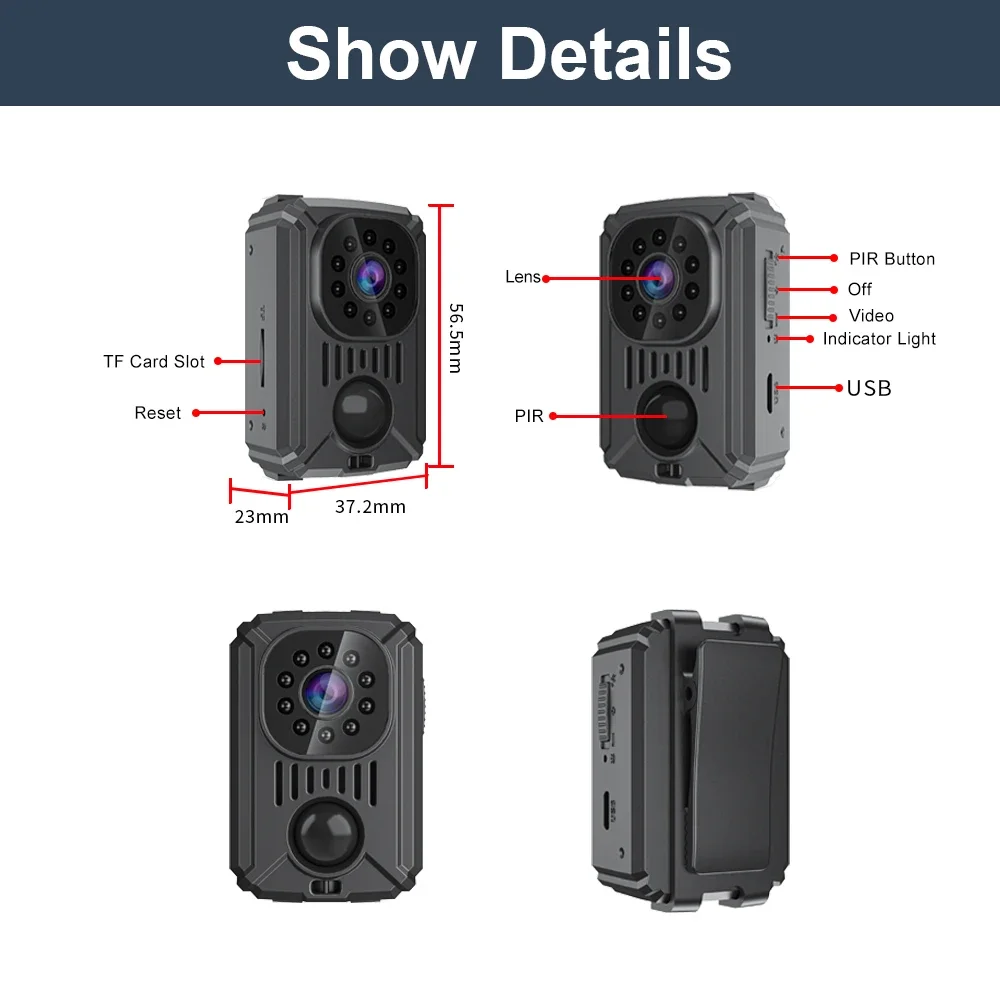 MD31 Mini PIR Video Body Camera Back Clip Photography DV Smart Camera HD 1080P Recorder Motion Activated Small Nanny Cam per auto