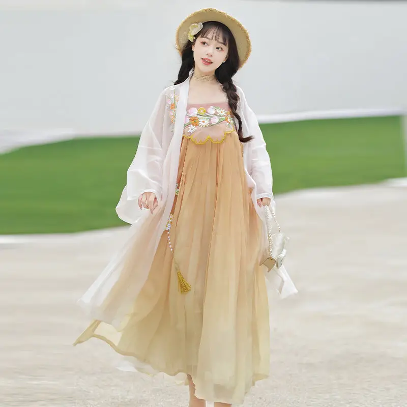 Original Hanfu Women's Chest length Robe Dress Embroidered Dress Strap Skirt Daily Spring Summer Autumn Maternity Dress LH001