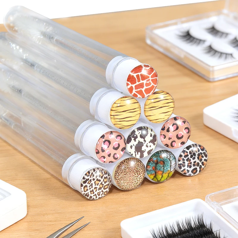 10pcs Leopard print cat-eye  mascara brush ,Mascara Tube Brush Set with Protective Case Makeup Brushes, Eyebrow Brush, Random
