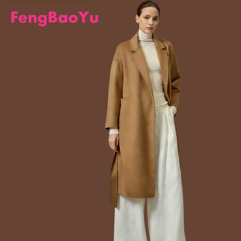 

Fengbaoyu Luxury Double-Sided Natural 70% Cashmere 30% Wool Women's Coat Simple Elegant Casual Outfit Comfortable Soft Winter