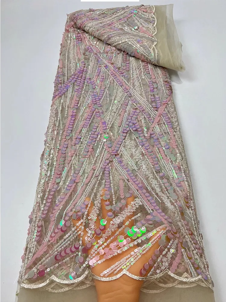 

1yard Striped sequin embroidery tela new gauze fabric for clothing wedding Dress cheongsam fabrics