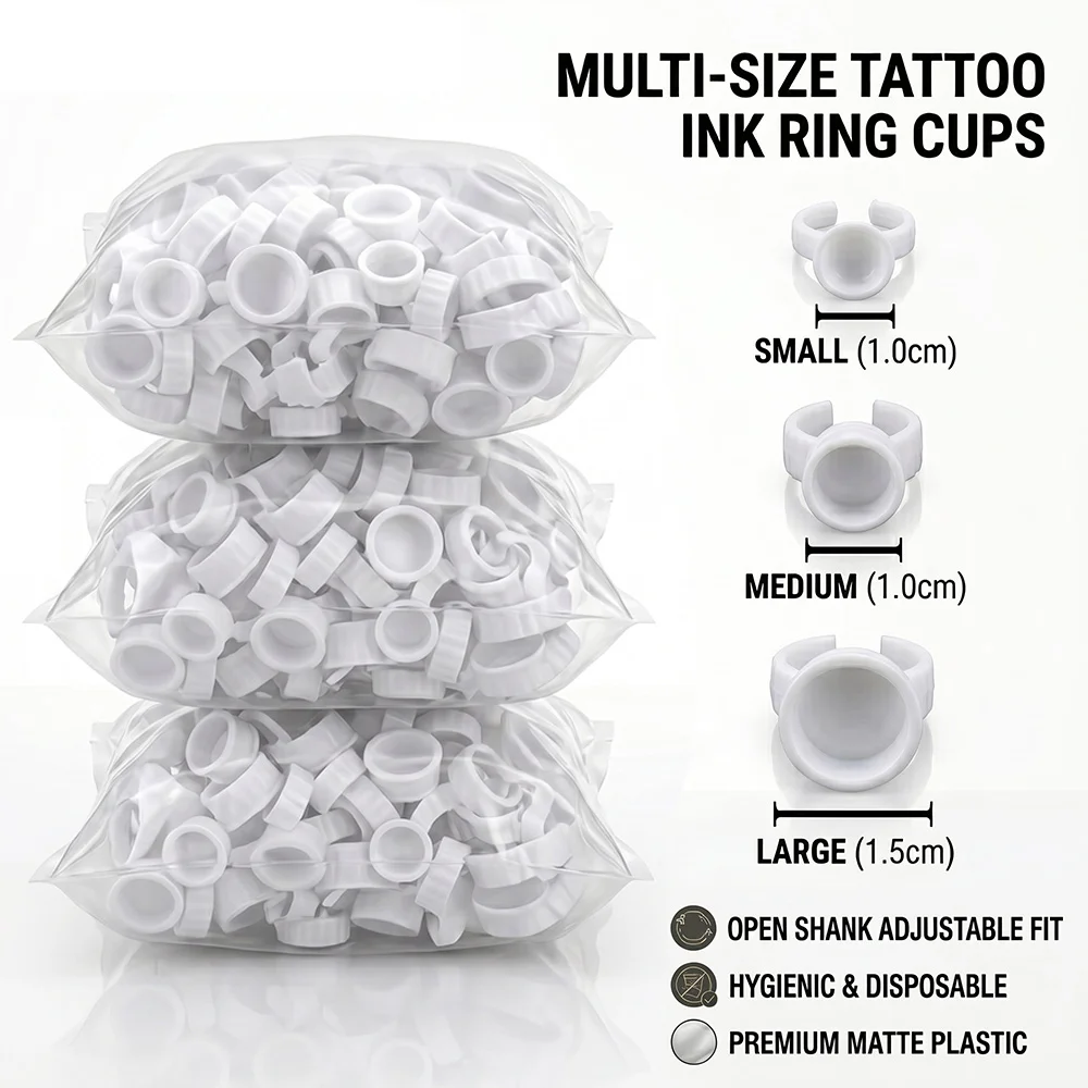 Disposable Tattoo Ink Cups Ring Type Plastic Pigment Holder Adjustable Finger Caps for Microblading PMU Tattoo Accessories