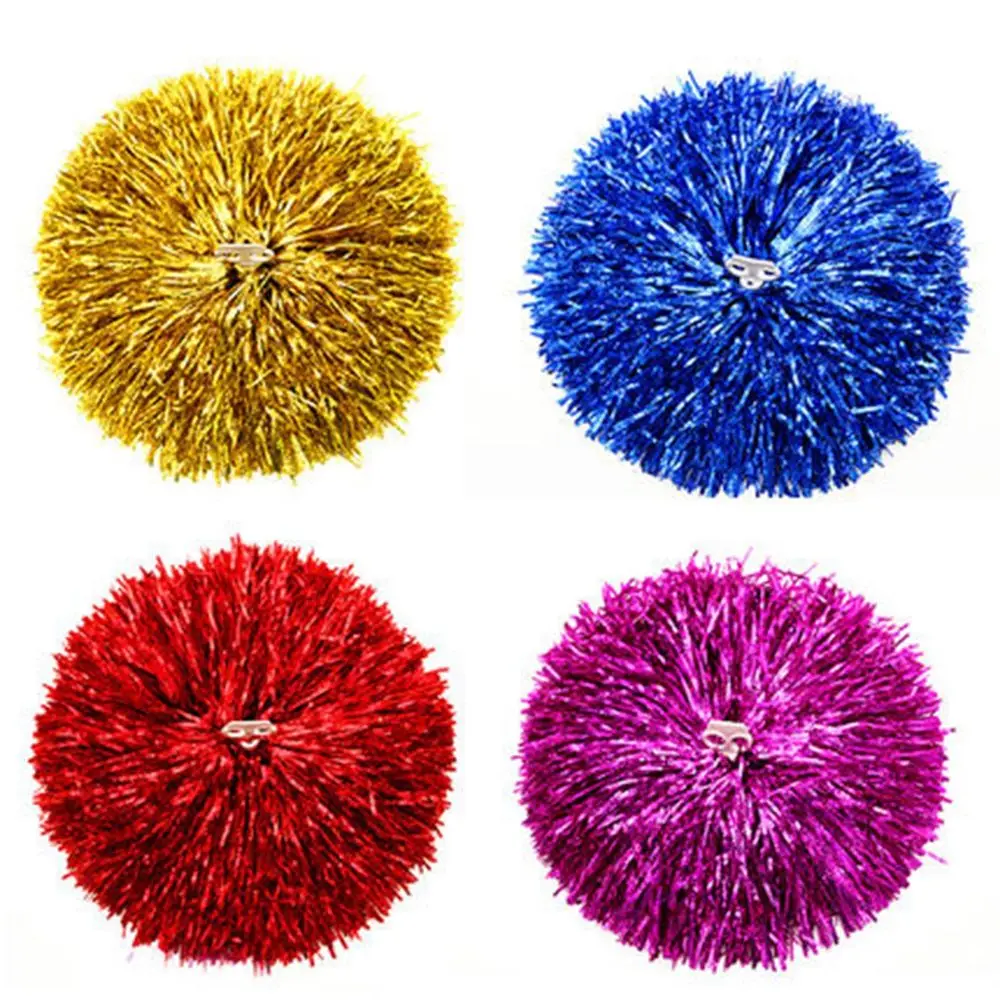 1Pair/1PC Plastic Handle Metallic Streamer Pompoms Cheerleading Cheering Pom Pom Ball Cheering Dance Decor Club Sport Supplies