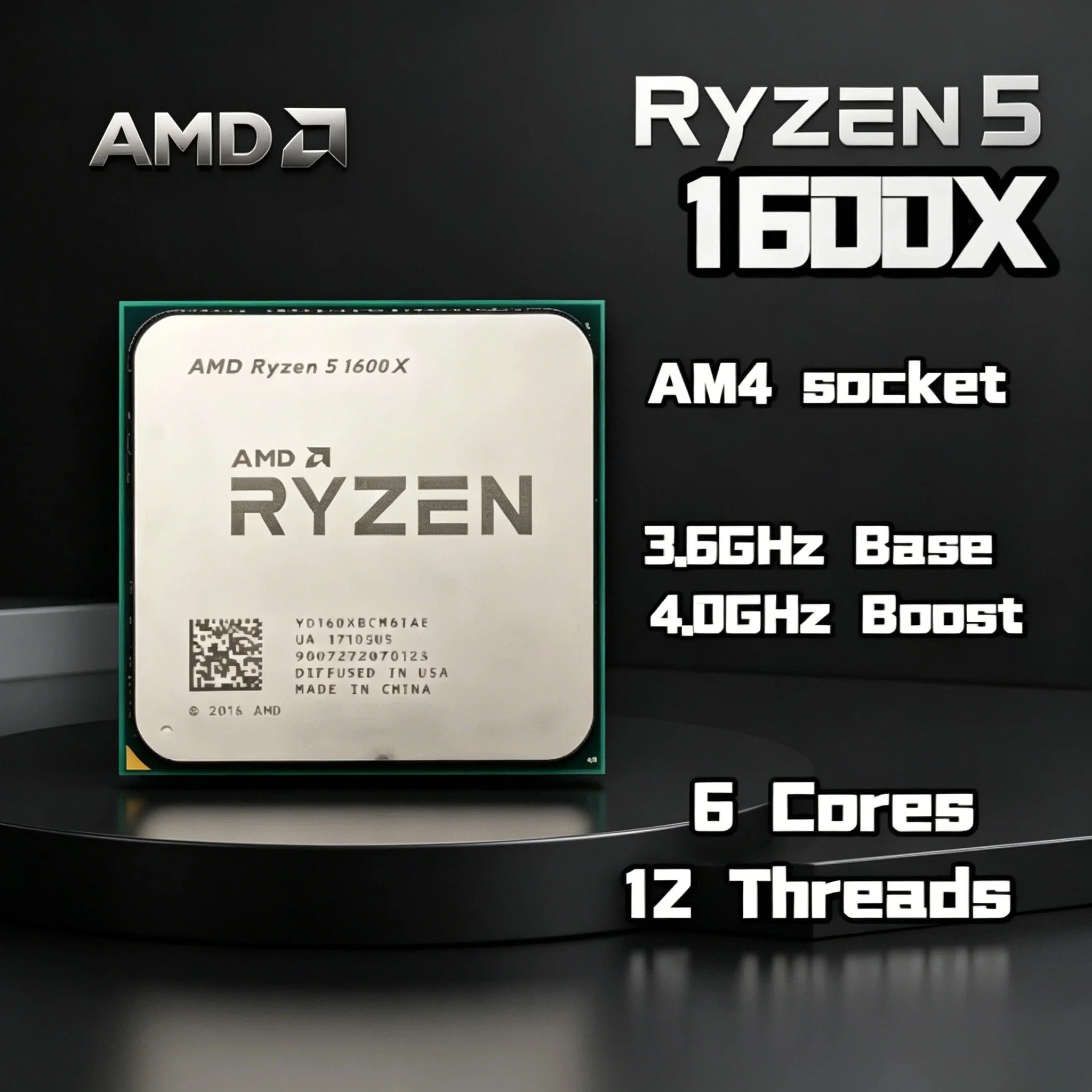 Procesador AMD Ryzen 5 1600X de 3.6GHz, Seis Núcleos, Doce Subprocesos, 95W, L3 16M, Socket AM4, R5 1600X, para Juegos de Escritorio, Pro Max 4K Plus