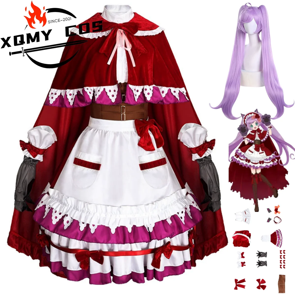 

XQAnime Pripara Manaka Laala Косплей Костюм Десяти Юбилей Красное Платье Принцессы Юбка Лолиты Парик Женщина Kawaii День Рождения S