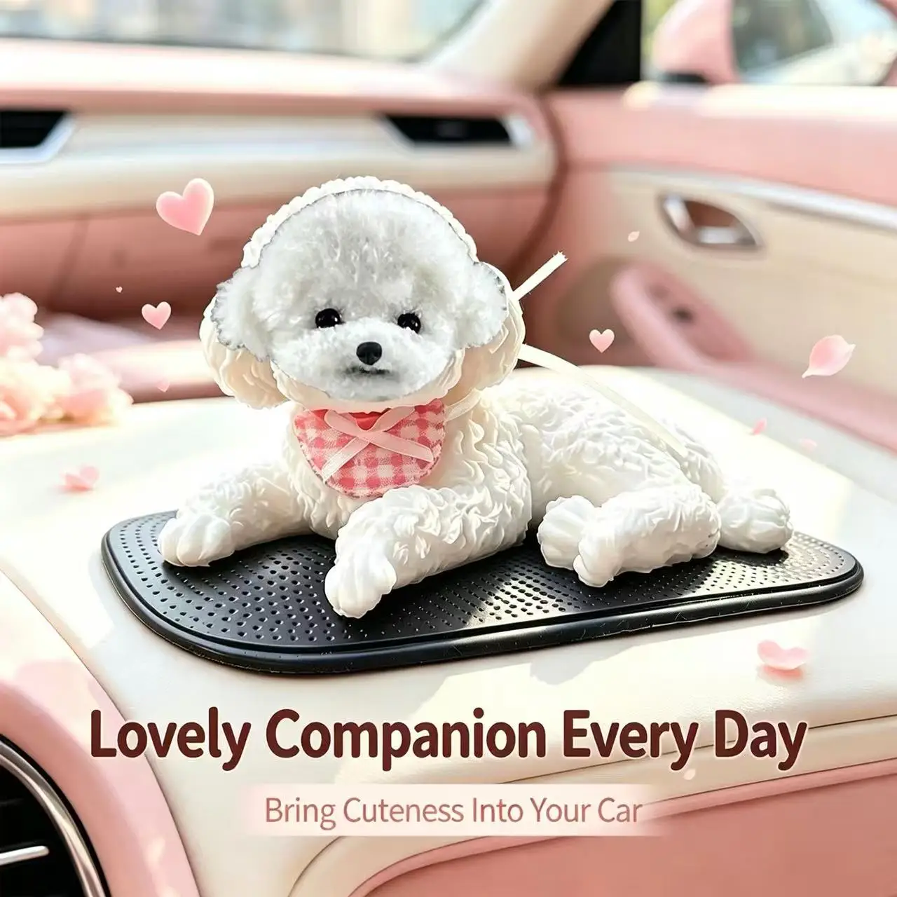 Cute Teddy Dog Car Ornament with Anti-slip Mat, Shake with Car Vibration, Auto Dashboard Decor for Women