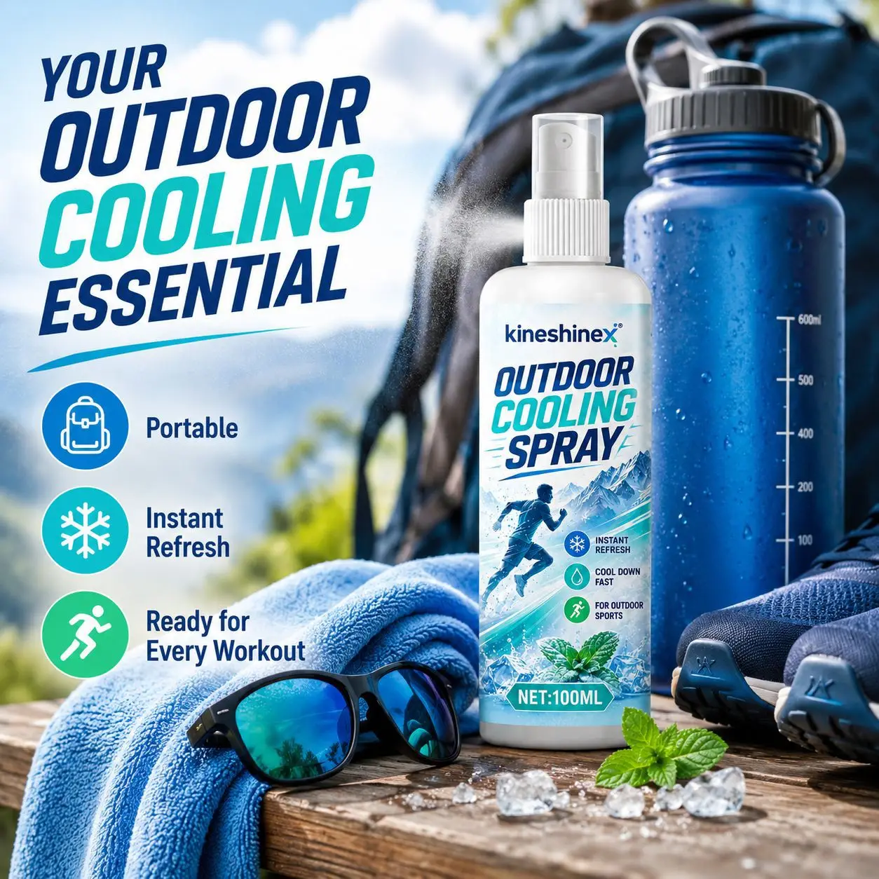 Outdoor Cooling Spray 100ml–Instant Refresh for Running,Cycling,Hiking,Camping,Fine Mist Cooling Mint Formula,Beat the Heat Fast view 5