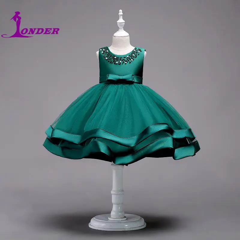 Precioso vestido de espectáculo para niños Sonder, vestidos de niña de flores sin mangas con listones escalonados, vestido de baile clásico de encaje para boda para niñas