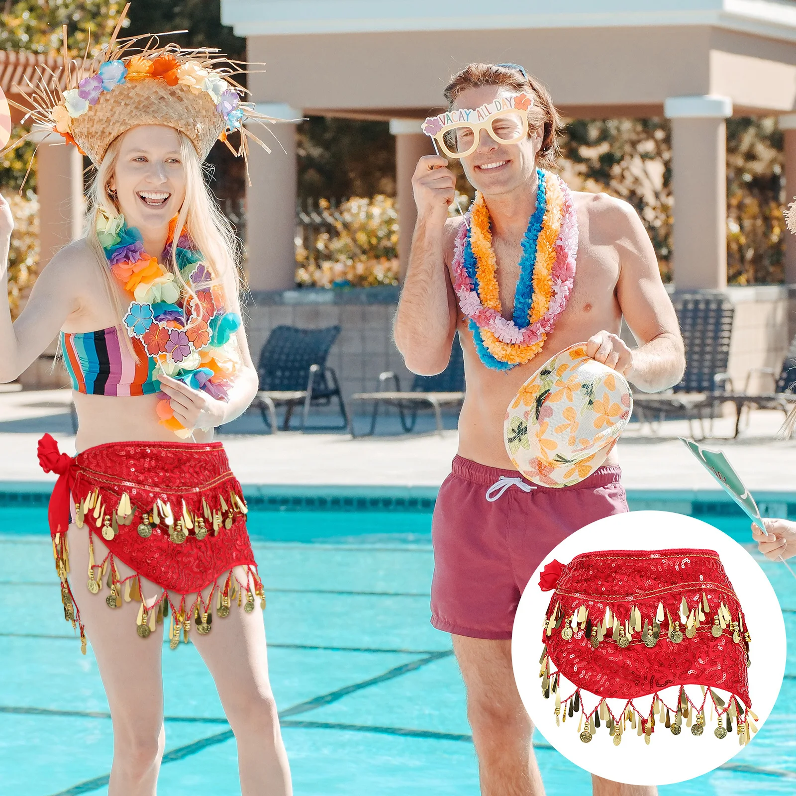 

1Pcs Stylish Sequin Chiffon Dance Skirt Vintage Waist Chain Accessory for Parties and Dances Retro Waist Chain