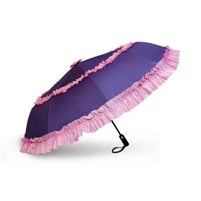 

Woman Sunny Rainy Automatic Umbrella 3 Fold Travel Portable Waterproof Sunscreen Sun Sunshade Cosplay Lolita Princess Gifts