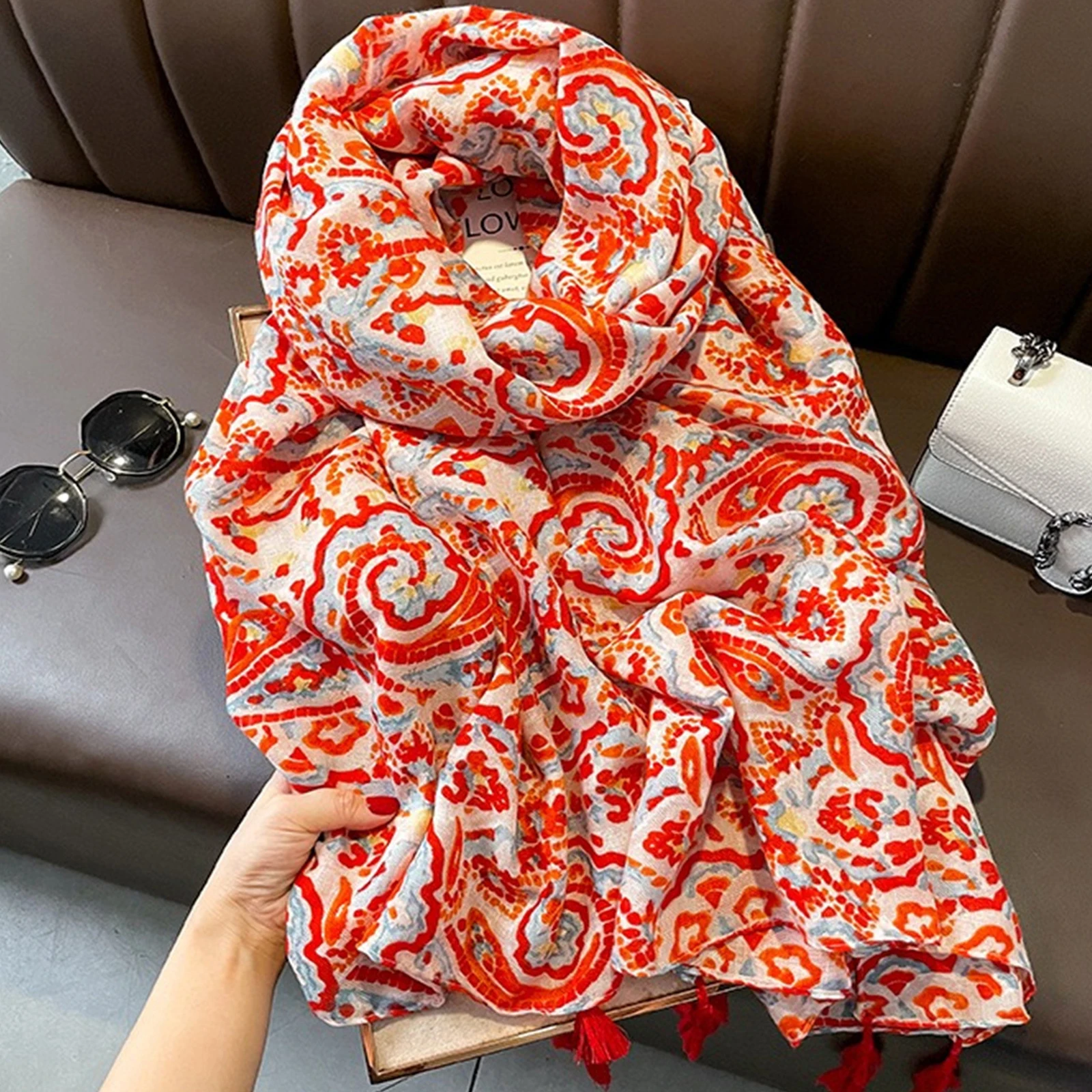 

Ethnic style Print Windproof Bandanna The Four Seasons Beach Towel, Fashion Tassels Warm Shawls New 180 * 85cm Muslim Headscarf,