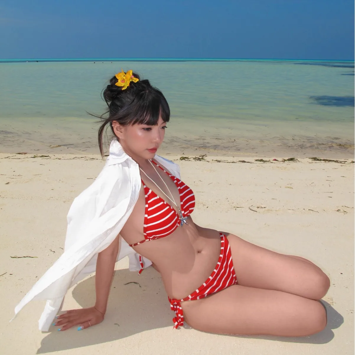 Bikini Swimsuit for Women, Simple Striped Hanging Neck, Strapless, Sexy, Pure Desire, Simple Beach Vacation Swimsuit