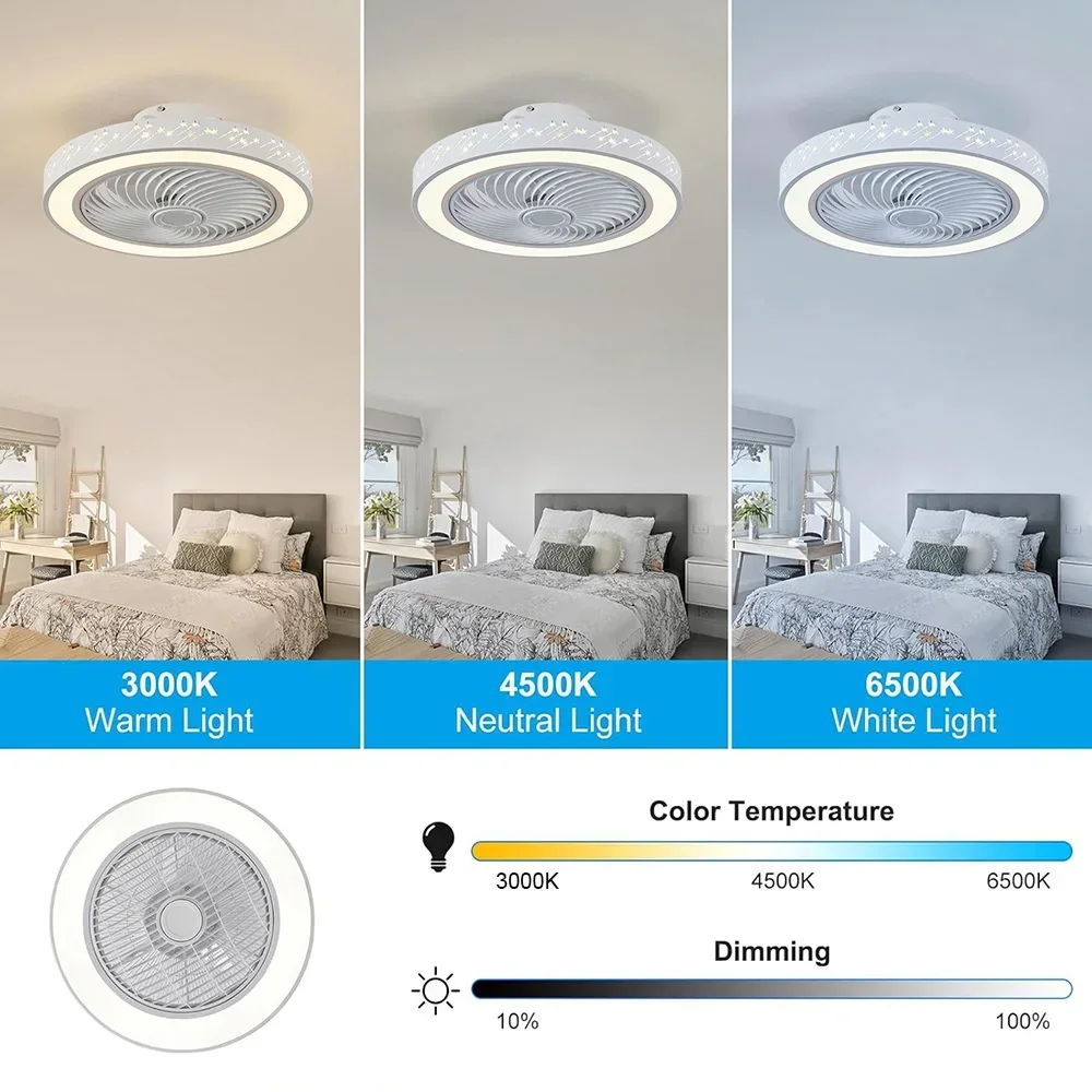 Imagem -04 - Ventilador de Teto Inteligente com Luz Led Shell Incorporado Sala de Estar Moderna Temporizador de Velocidades Controle Remoto 72w