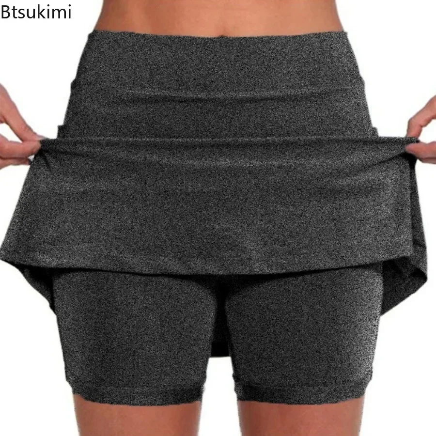 Nieuwe 2025, dames fitness casual hoge taille sportrok shorts hardlopen tennis ademende shorts knielange bodems met zakken