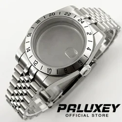 New 39mm EXP NH34 NH35 NH36 NH38 NH70 Sapphire Glass Watch Case 24 Hours GMT Fixed Bezel Solid Glide Lock Clasp ETA2824 Case