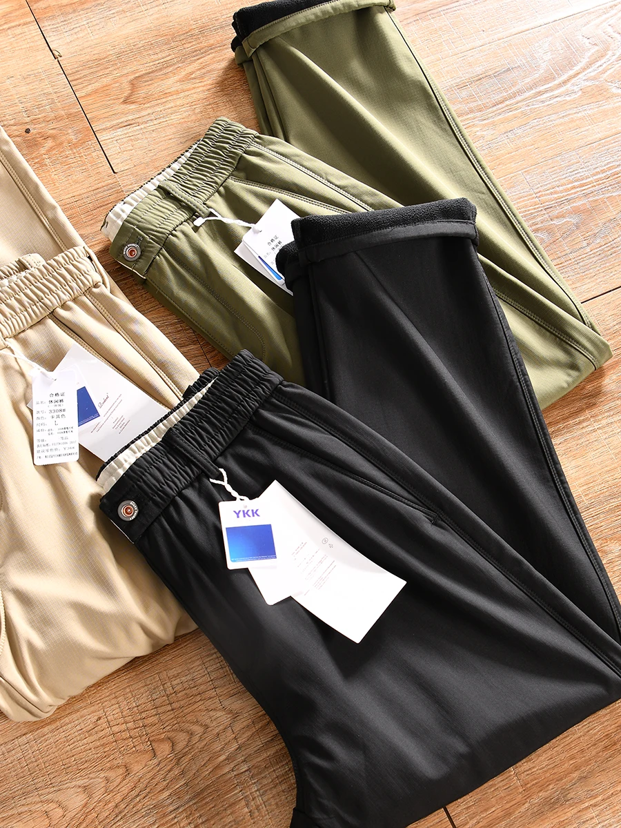 Men's Casual Straight Leg Pants Flannel Lined Warm ODM Order Autumn Winter Straight Tube Long Trousers Grid Texture