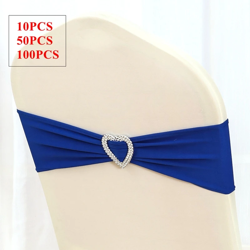 20pcs Heart Buckle Lycra Chair Band Spandex Sash Tie Bow For Chair Cover Party Event Hotel Decoration