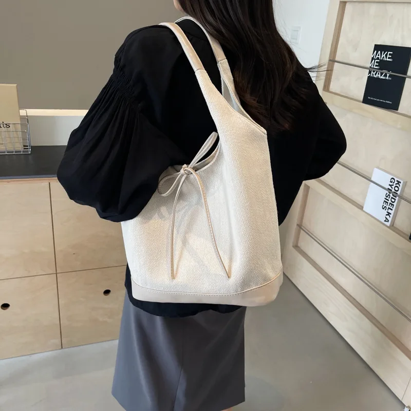 

Large capacity Tote bag women's summer new retro fashion underarm bag senior feeling canvas casual shoulder bag