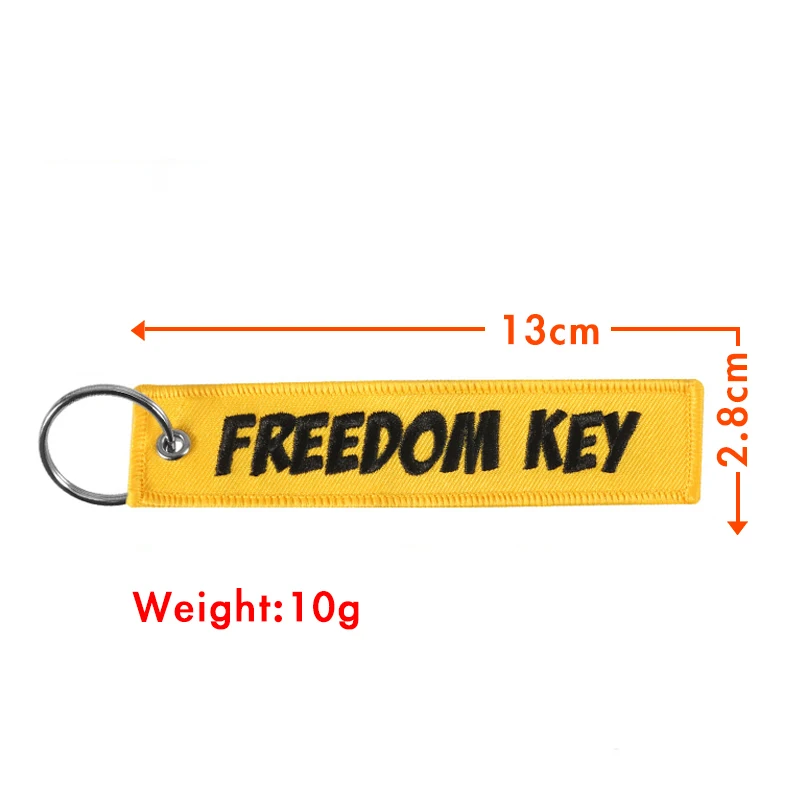 1PC 2PCS 3PCS 3 Packs Sale Freedom Key Boths Letters Embroidery Backpack Keychain Car Motorcycle Key Yellow Pendant Wholesale