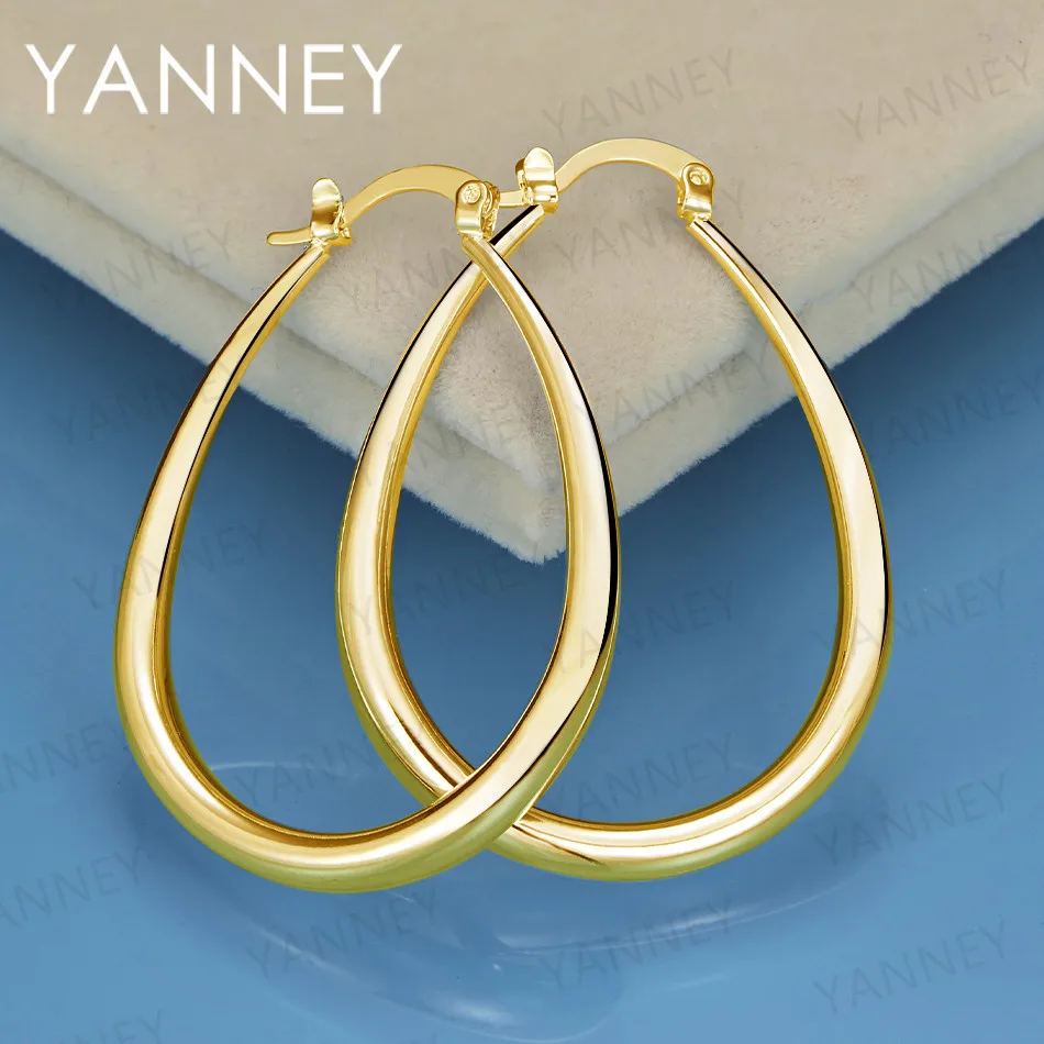 

Wholesale 925 Sterling Silver 18K Gold 40MM Fine Oval Hoop Earrings For Women Fashion Charm Gift Jewelry Wedding Accessories