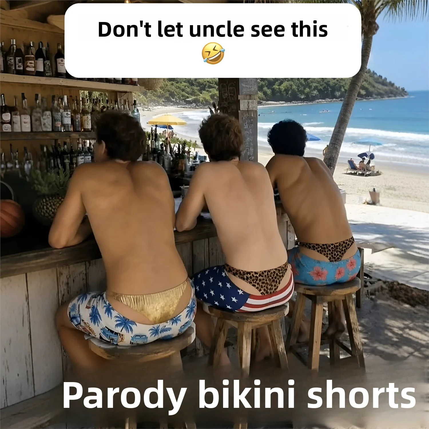 Funny Fake Two Piece Boardshorts Illusion Shorts Creative Parody Abstract Funny Men's Casual Pants Super Sexy Summer Beach Pants