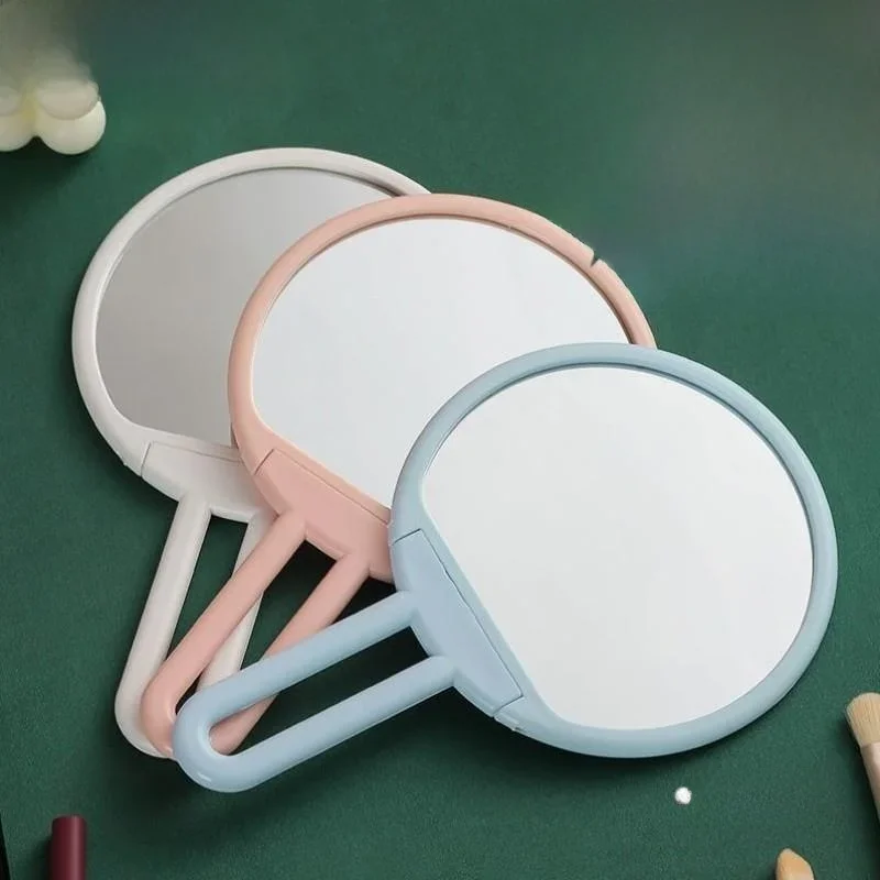 Portable Standing round Table Top Wall Hanging High Definition Student Dormitory Makeup Mirror with Handle Small Mirror