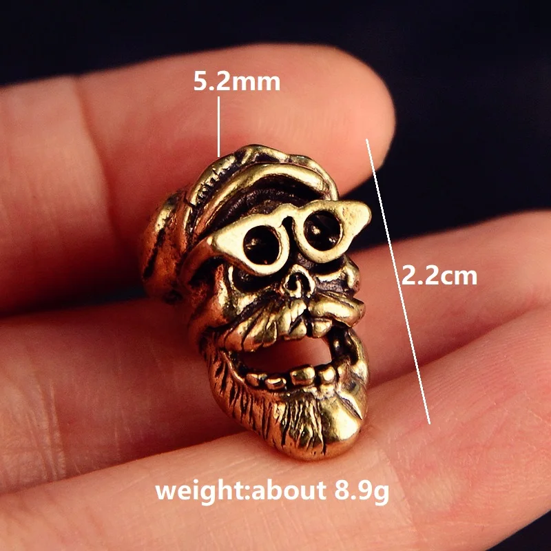 Pilot Skull Head Brass Knife Bead Outdoor EDC Umbrella Rope Pendant DIY Paracord Woven Bracelet Accessories Lanyard Charm