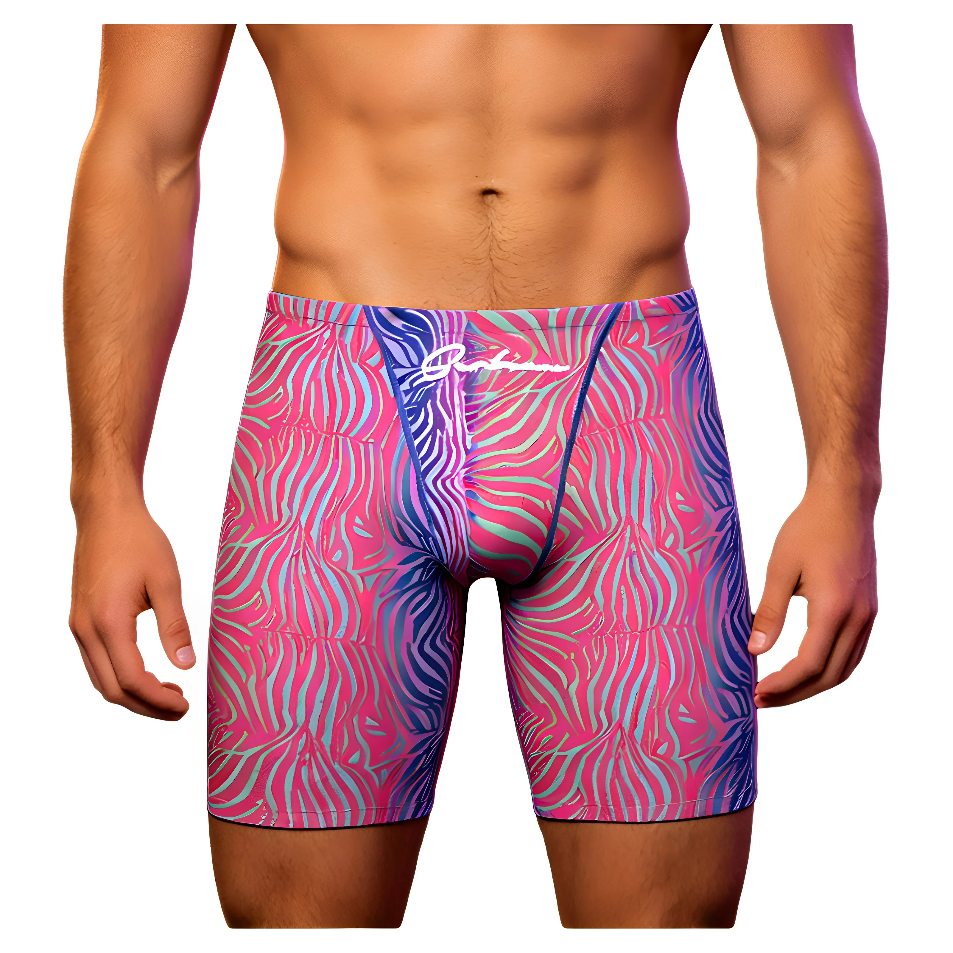 SEOBEAN Men's colorful gradient zebra striped flat cornered swimming trunks with high elasticity and quick drying