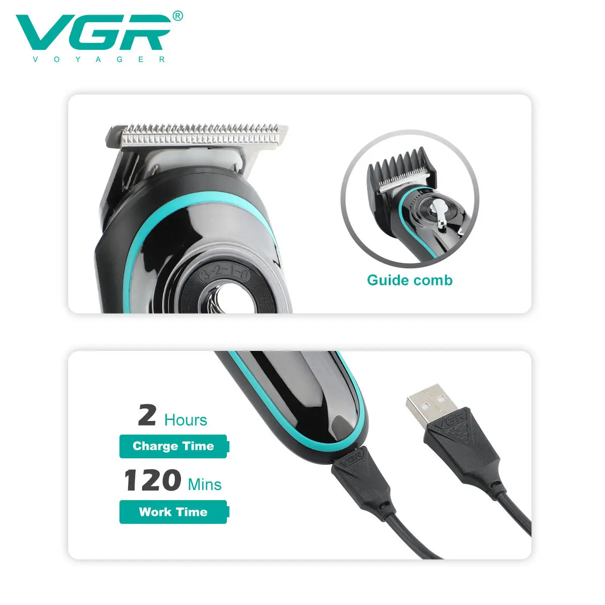 VGR 075 Electric Beard Trimmer Professional Rechargeable Cordless Hair Trimmer for Men