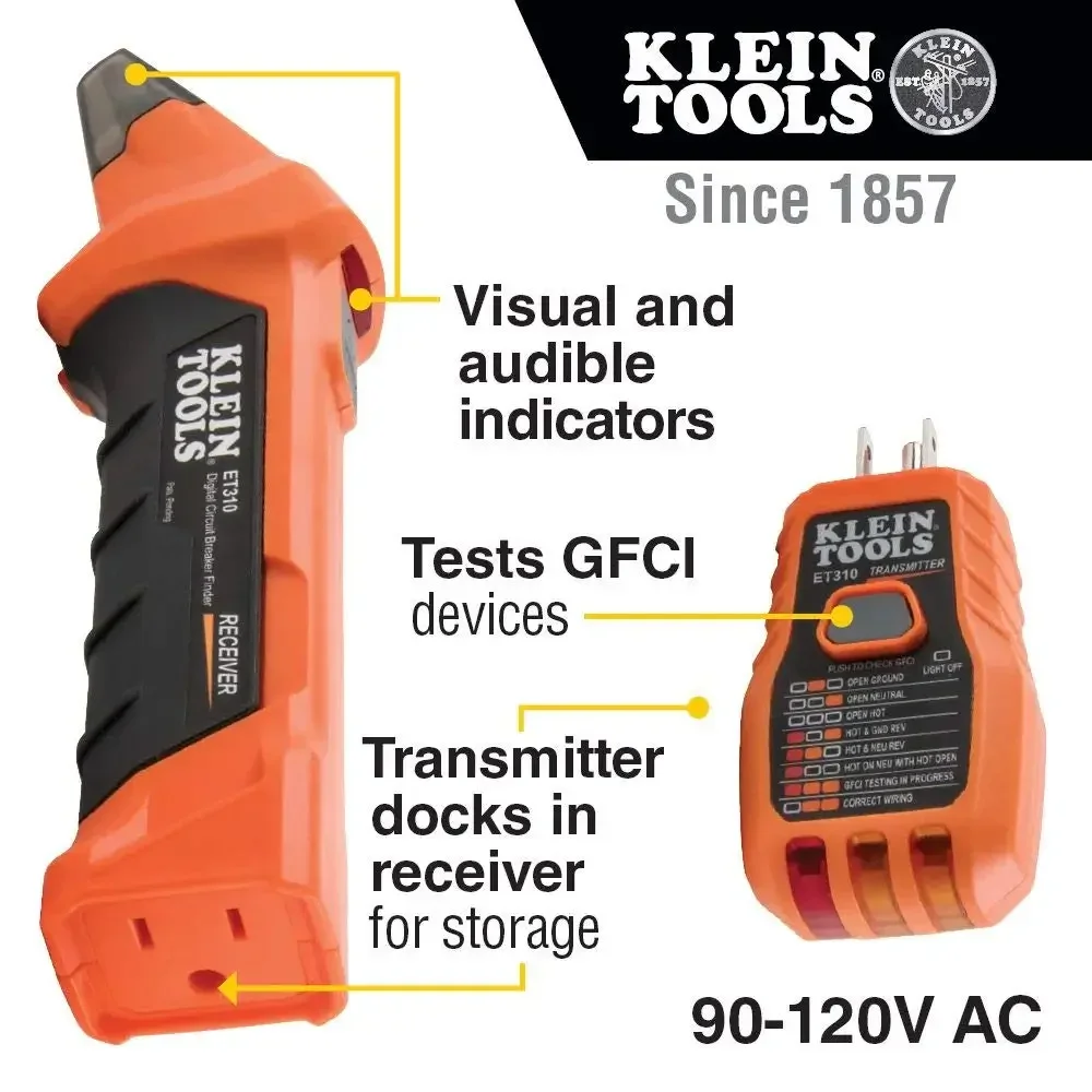 Klein Tools 80016 Circuit Breaker Finder Tool Kit with Accessories, 2-Piece Set, Includes Cat. No. ET310 and Cat. No. 69411