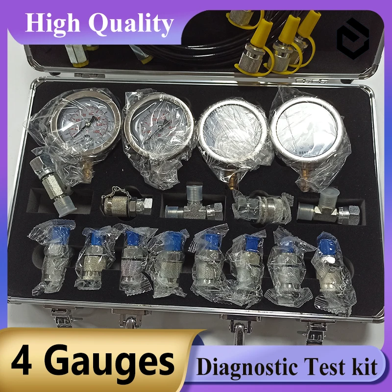 For Excavator 4 Gauges Hydraulic Pressure Diagnostic Test Kit for Hydraulic Pressure Test Kit