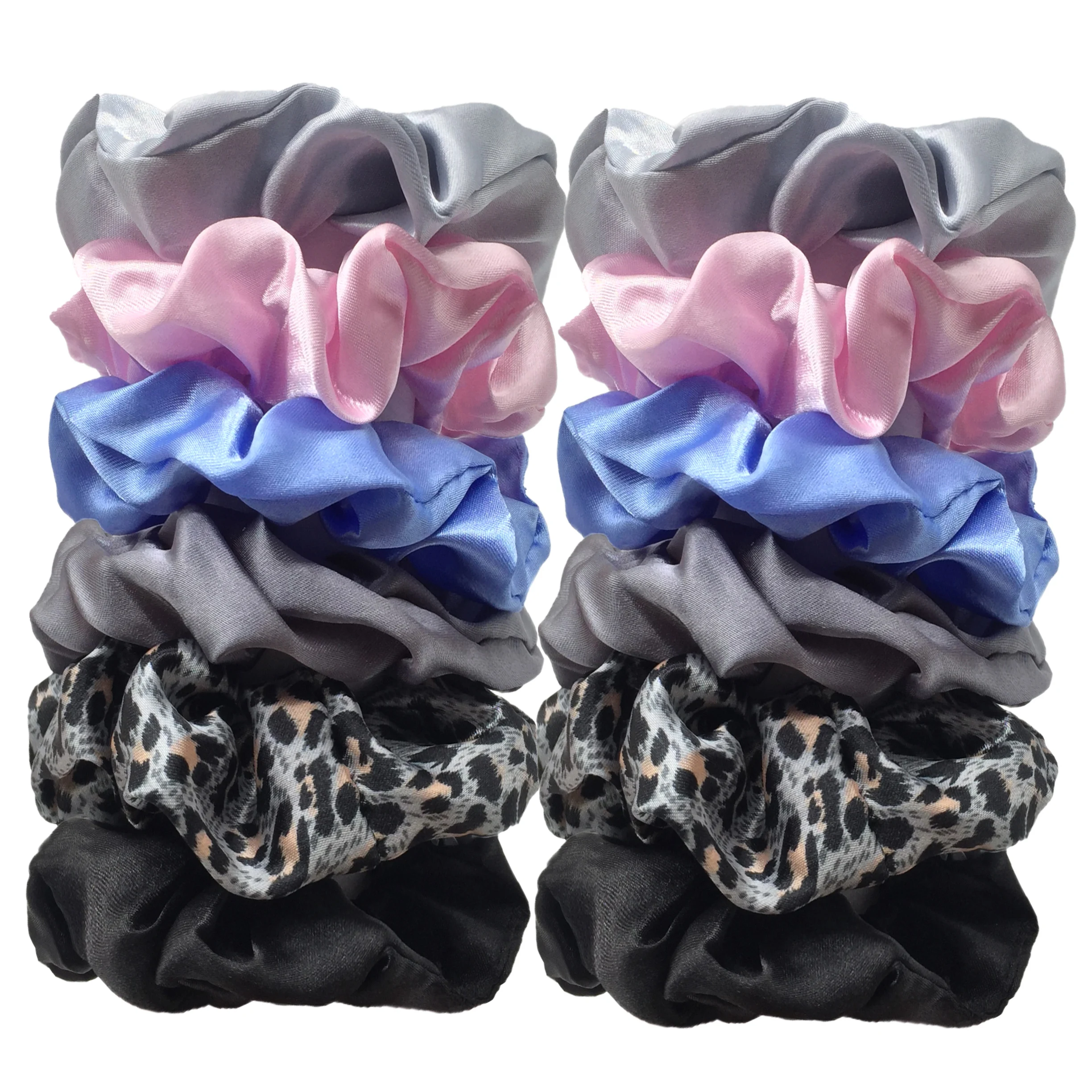 12pcs New Satin Fabric Sausage Loop Hair Rings Set Solid Colour Fabric Loop Hair Rope Scrunchies Headwear Ties