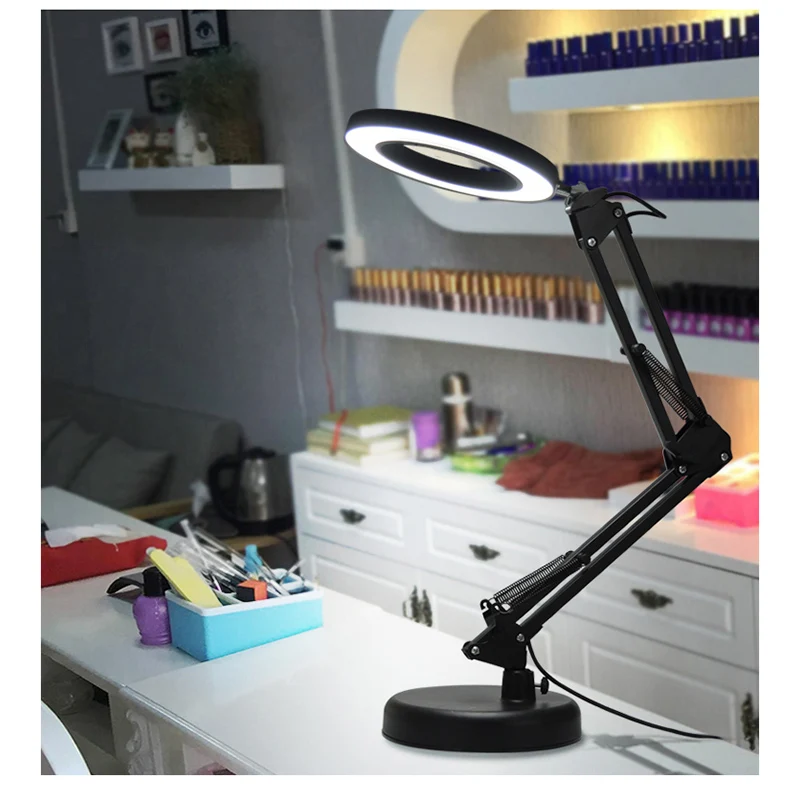 Foldable Professional 8X Magnifying Glass Desk Lamp Magnifier LED Light Reading Lamp with Three Dimming Modes USB Power Supply
