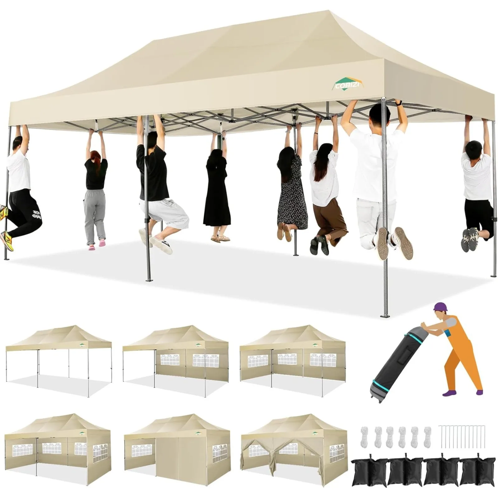 

US 10x20 Heavy Duty Pop up Canopy Tent with 6 sidewalls Easy Up Commercial Outdoor