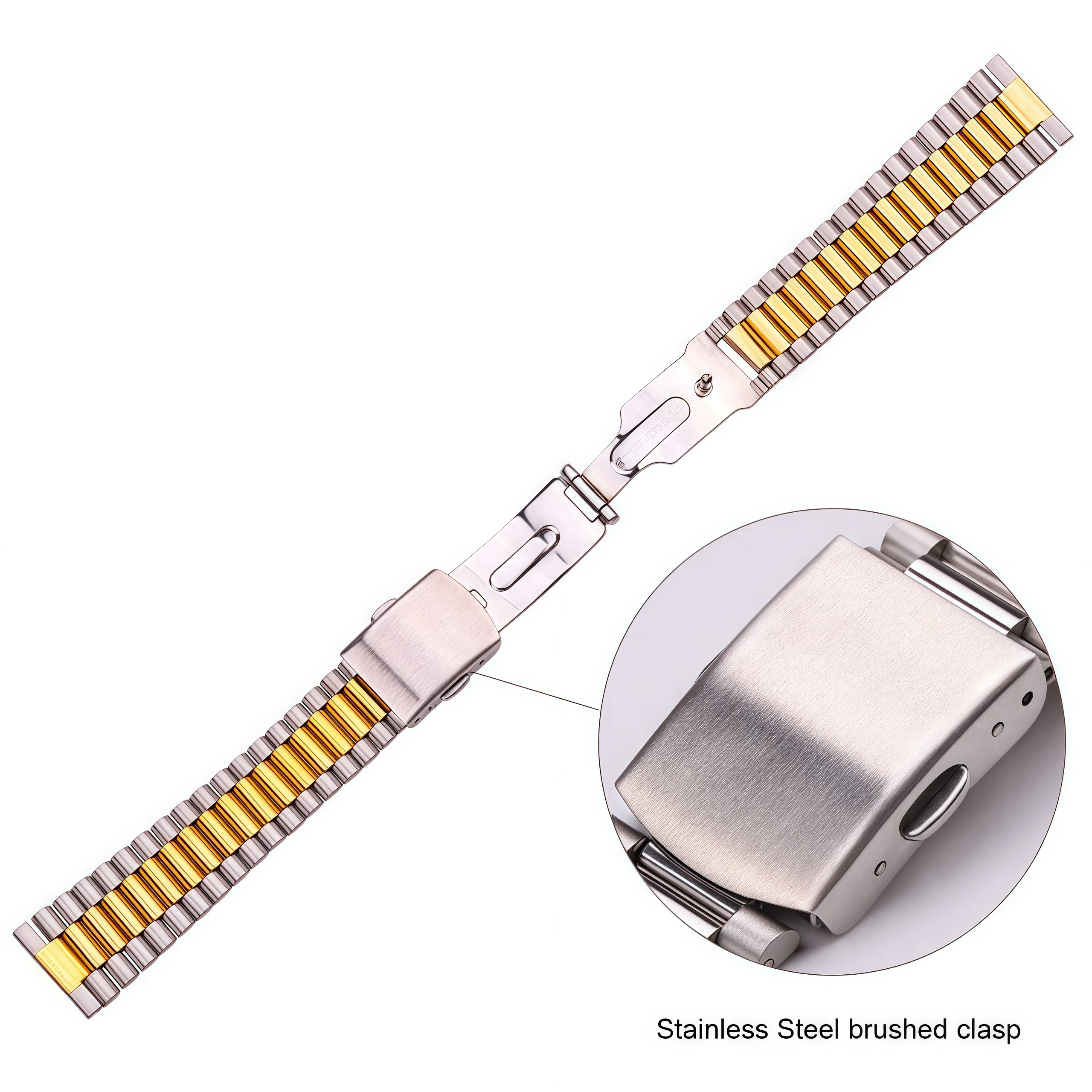 Solid Stainless Steel Bracelet Strap Silver Gold Watchband 14mm 16mm 18mm 20mm Metal Double Clasp Men Women Watch Band