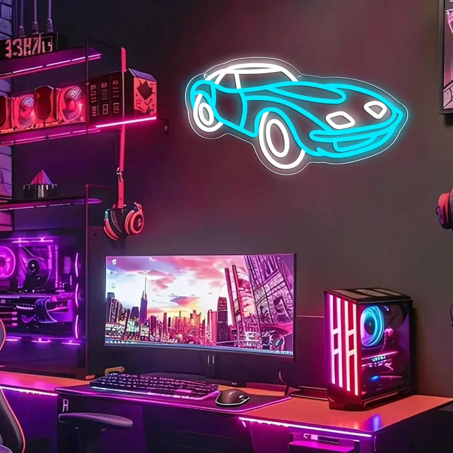 Sports Car Racing Themed Neon Sign USB Dimmable LED Neon Light for Game Room Bar Club Home Decoration Birthday Christmas Gift