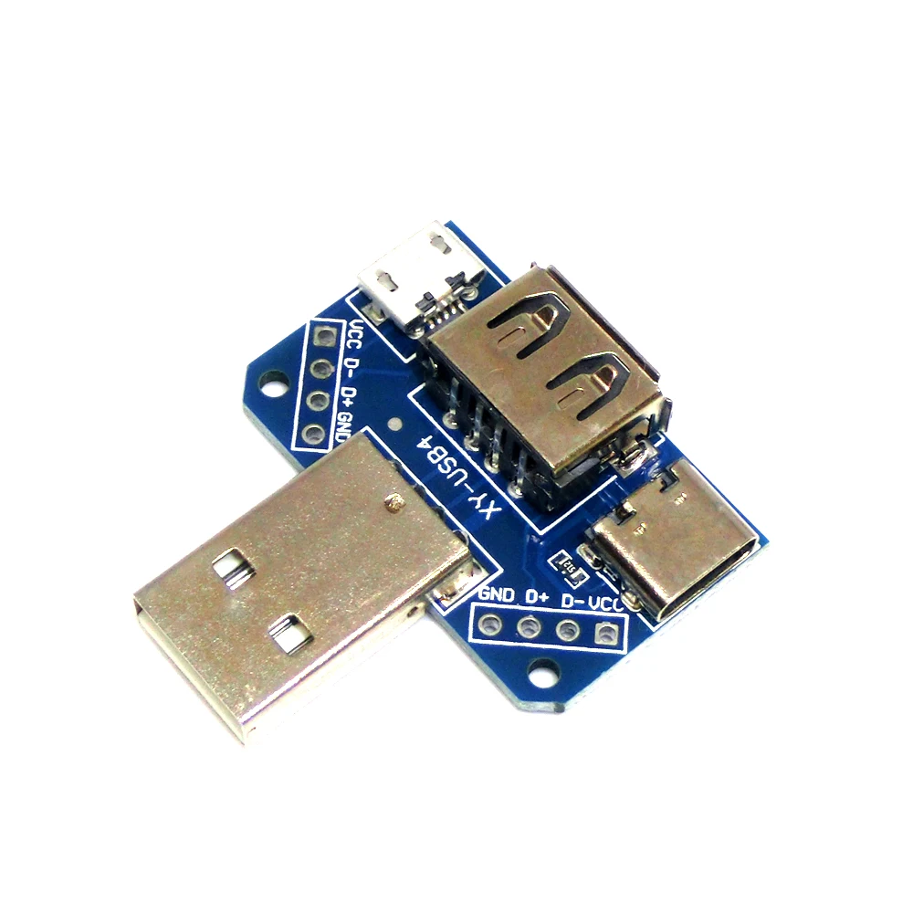 USB Head Switchboard Male USB Connector to Type-c Micro USB Female USB 2.54-4P transfer test board USB adapter plate XY-USB4