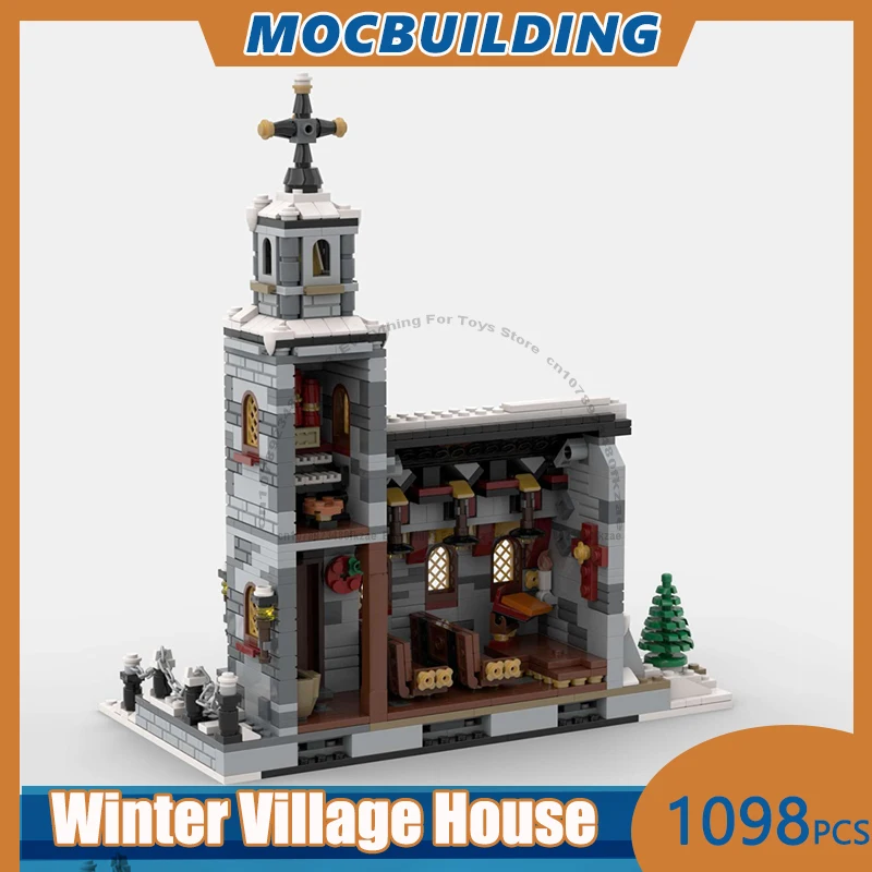 Pueblo de invierno casa de temporada modelo MOC bloques de construcción DIY montar ladrillos colección exhibición juguetes creativos de Navidad regalos 1098 Uds