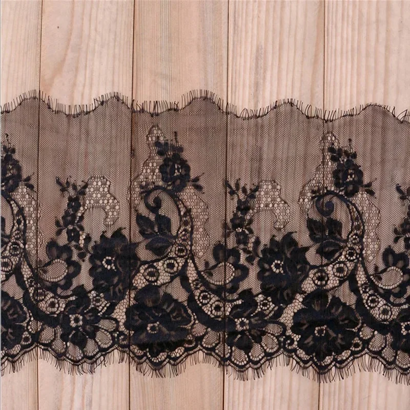 Eyelash Lace Fabric for Wedding Dress, DIY Decorative, Soft, Off White, Black, Nylon, Trim, 3Y/Lot, 24cm Width