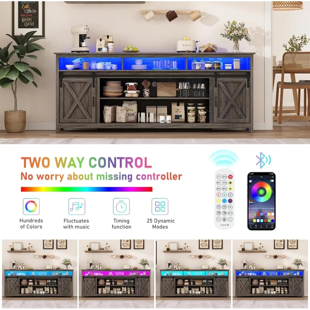 مركز ترفيه أنيق طويل القامة مع باب حظيرة منزلق لأجهزة التلفاز مقاس 90/85/80 بوصة، يتميز بخزائن تخزين مضيئة بإضاءة LED وP