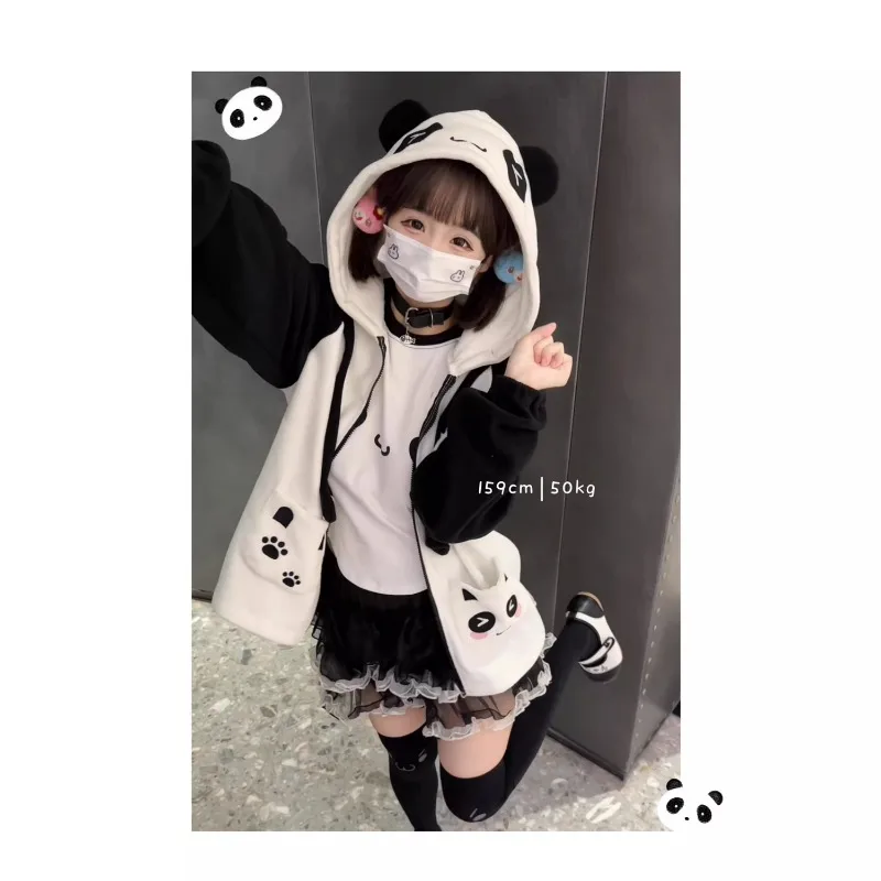 Japanese Autumn and Winter Panda Print Cute Color Matching Trend New Product Embroidery Fashion Versatile Wear Coat For Women