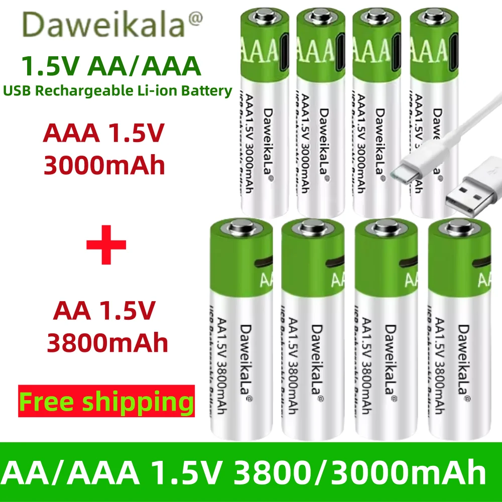 Nouveau AA 1.5 V 3800 mah + 1.5 V AAA 3000 mAh batterie Li-Ion rechargeable lampe de poche jouet montre lecteur MP3 Li-Ion batterie remplacement