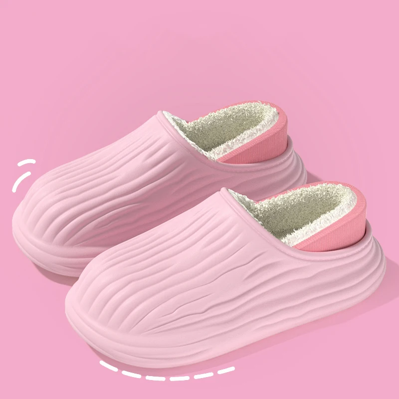 Warme Plüsch-Wasserdichte EVA-Hausschuhe für Damen, Winter Weiche Dicke Sohle Rutschfeste Hausschuhe, Flauschige Paar-Slipper – Detail 10