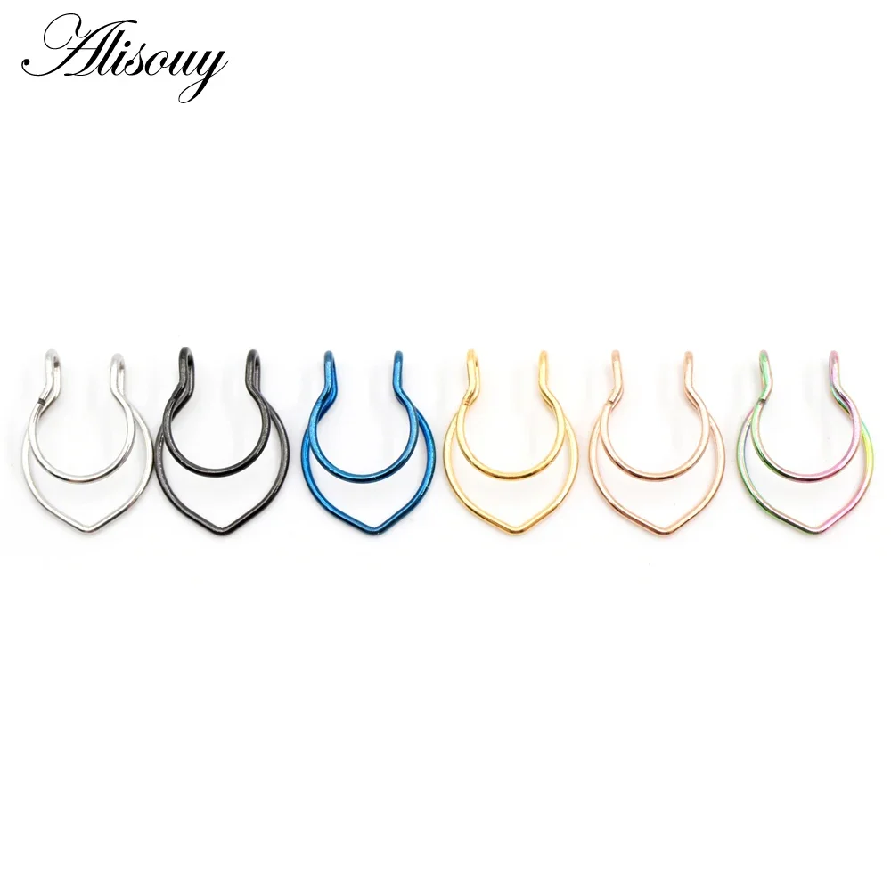 Alisouy 1PC V-Shaped Geometric False Nose Ring False Horseshoe Ring Without Piercing Nose Piercing Jewelry Men Women Nose Ring