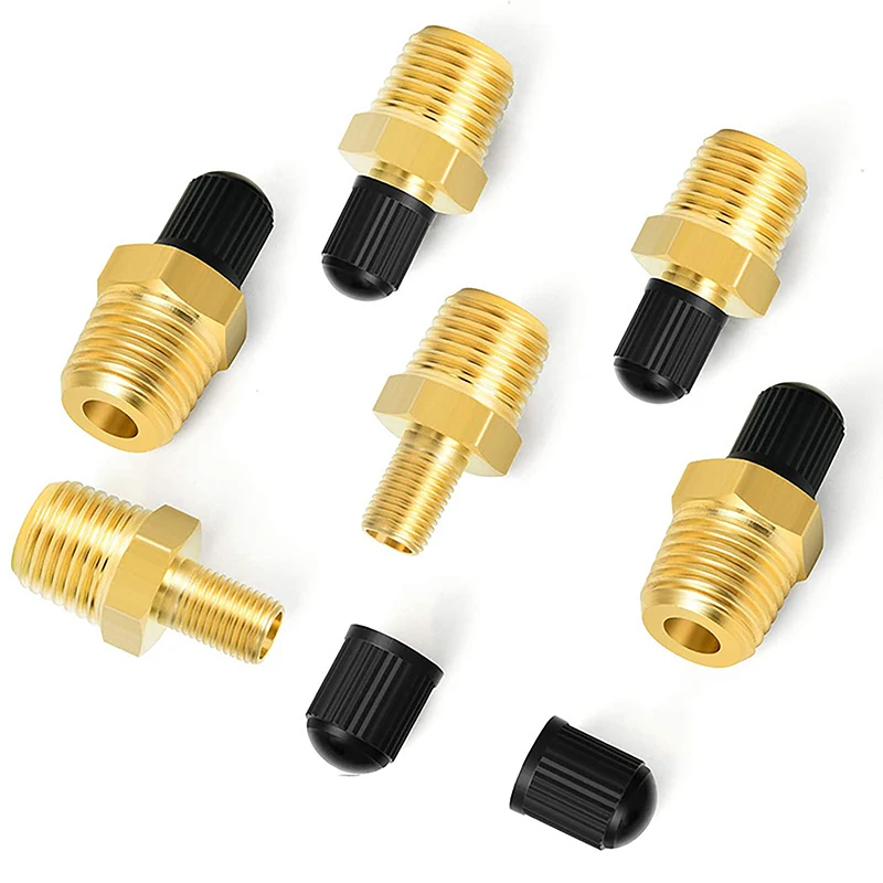 Adattatore per gonfiaggio aria in ottone da 2 pezzi con stelo della valvola all'interno del connettore per gonfiaggio pneumatici da 1/4 "NPT (M) a Standard Schrader Valve (M)