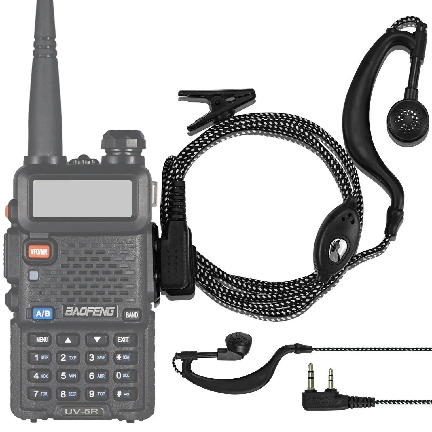 Walkie Talkies Earphones,thick Rope,black and White Braided Wire, Two Way Radio K Port Wired Earwear K-head Universal